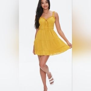 NWOT F21 Gold Ruffle Trim Mini Dress
